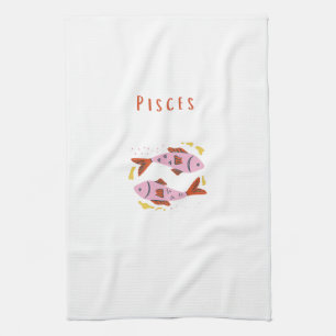 Pink Pisces, zodiac, star sign print Kitchen Towel