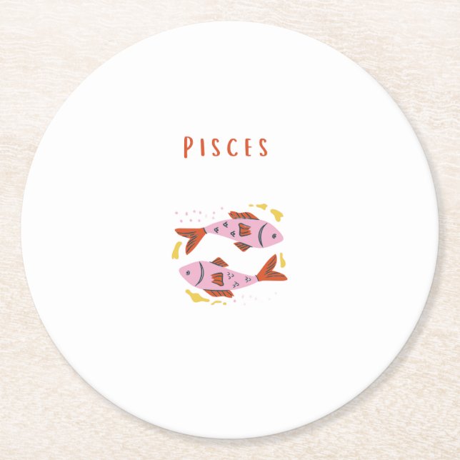 Pink Pisces, zodiac, star sign print Round Paper Coaster (Front)