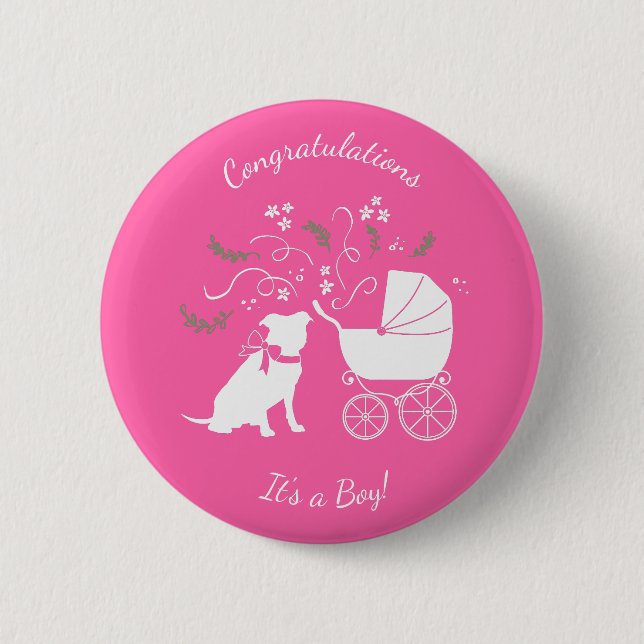 Pink Pit Bull Dog Baby Shower 2 Inch Round Button (Front)