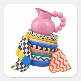 Pink Pitcher and Colourful Dishes Stickers