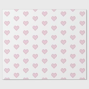 Pink Pixelated Hearts on White Background Wrapping Paper