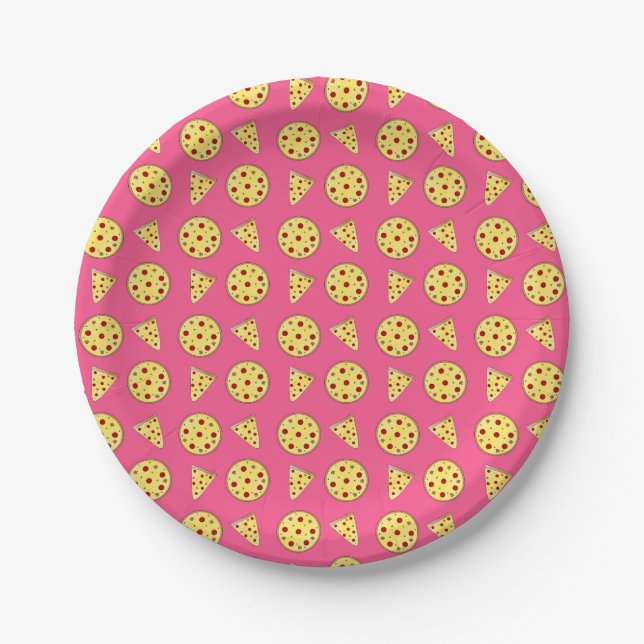 Pink pizza pattern paper plate (Front)