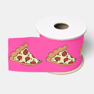 Pink pizza slices tiled ribbon grosgrain ribbon