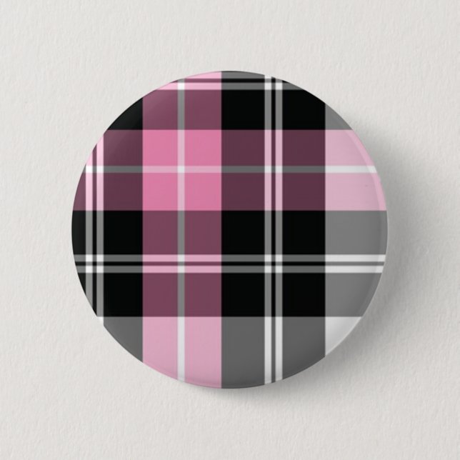 pink plaid 2 inch round button (Front)