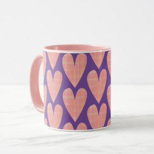 Pink Plaid Art Hearts on Purple Mug Cup