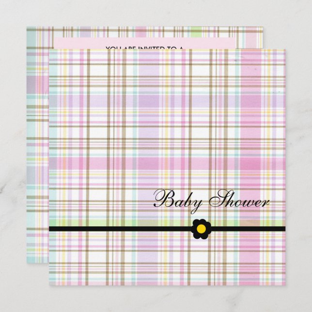 Pink Plaid Baby Shower Invitation (Front/Back)