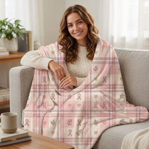 Pink Plaid Breast Cancer Awareness Hope & Support Fleece Blanket