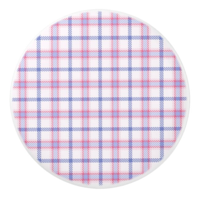 Pink Plaid  Ceramic Knob (Front)