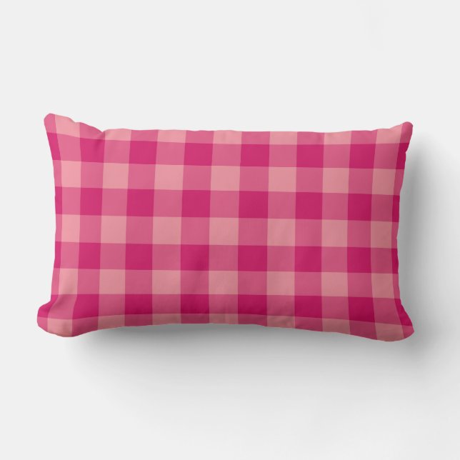 Pink Plaid Chequered Pattern Lumbar Pillow (Front)