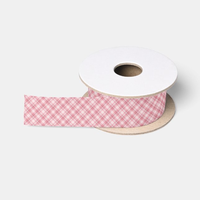 Pink Plaid Christmas Holiday ribbon Satin Ribbon (Spool)