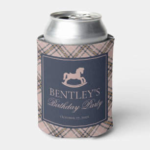 Pink Plaid Classic Rocking Horse Birthday Favour Can Cooler