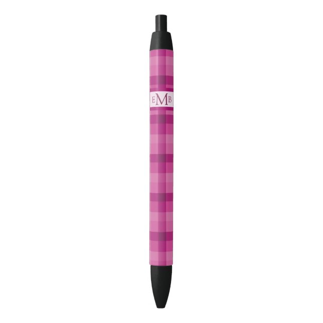Pink Plaid Custom Monogram Initials  Black Ink Pen (Front Vertical)