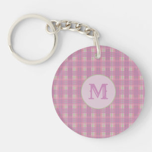 Pink Plaid Customizable Initial Key Chain