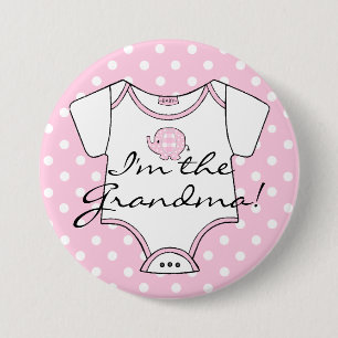 Pink Plaid Elephant Polka Dots I'm The Grandma 3 Inch Round Button