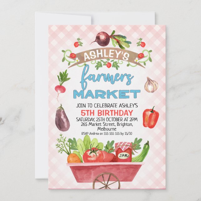 Pink Plaid Farmers Market Invitation d'anniversair (Devant)