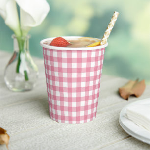 Pink Plaid Gingham Baby Shower Paper Cups