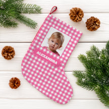 Pink Plaid Girl Photo & Name Rustic Gingham Checks