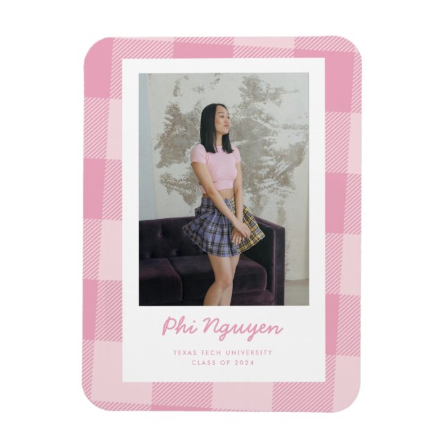 Pink Plaid Graduation Announcement Magnet (Vertical)
