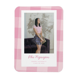 Pink Plaid Graduation Announcement Magnet