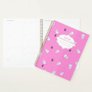 Pink plaid Halloween Skull & Spider personalized Planner