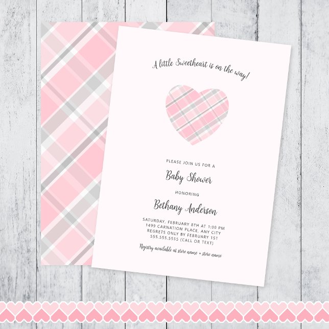 Pink Plaid Heart Baby Shower Invitation (Creator Uploaded)