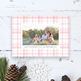 Pink Plaid Holidays Holiday Card