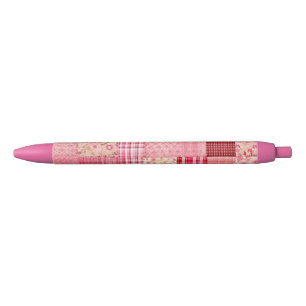 Pink plaid ink pens, can be personalized black ink pen