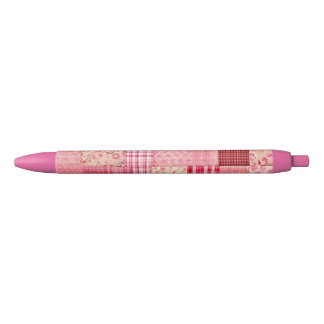 Pink plaid ink pens, can be personalized black ink pen