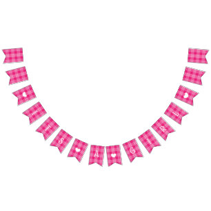 Pink Plaid Its a Girl Baby Shower Bunting Flags