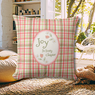 Pink Plaid "Joy in Every Chapter" Reading Nook Throw Pillow