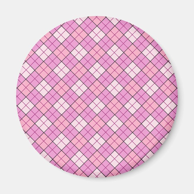 Pink Plaid Magnet (round) (Front)