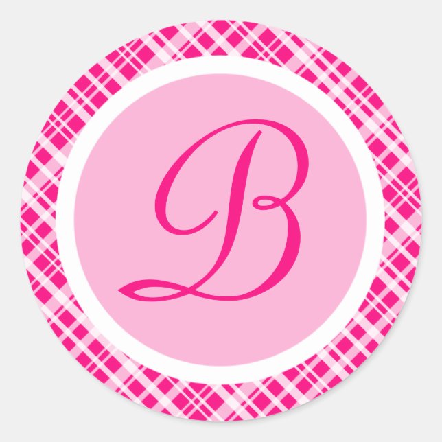 Pink Plaid Monogram Initial Sticker (Front)