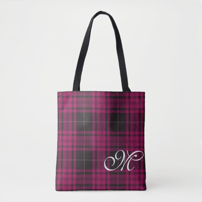 Pink Plaid Monogram Tote Bag (Front)