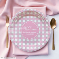 Pink Plaid Paper Plates Elegant Wedding Party
