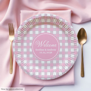 Pink Plaid Paper Plates Elegant Wedding Party