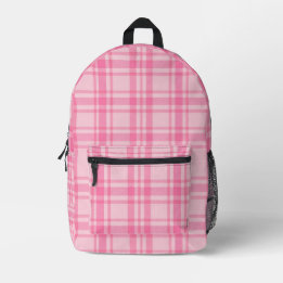 Pink Plaid Pattern Printed Backpack