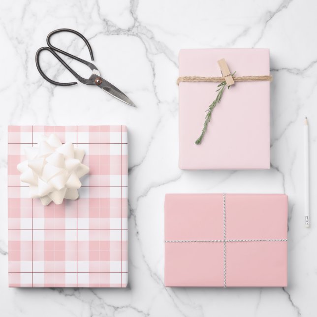 Pink Plaid Pattern with Matching Shades of Pink Wrapping Paper Sheet (Front)