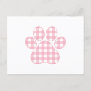 Pink Plaid Paw Print Holiday Postcard