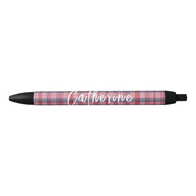 Pink Plaid Personalized Pen | One Owl Artist (Front)