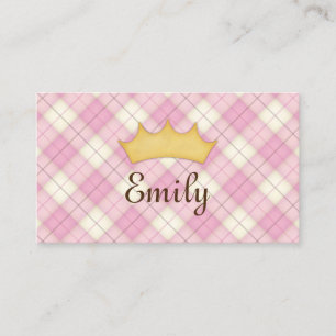 Pink Plaid Personalized Princess Calling Card