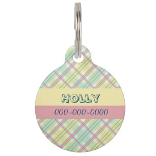 pink plaid pet tag