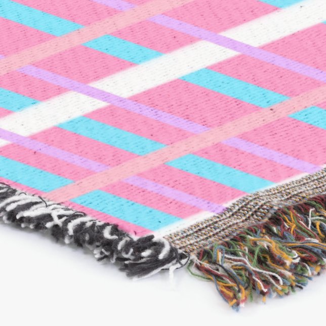 Pink Plaid Pop Throw Blanket (Corner)