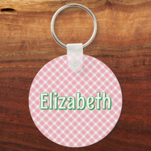 Pink Plaid Preppy Girl Personalized School Bag Keychain