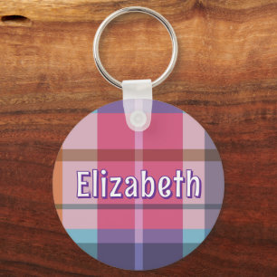 Pink Plaid Preppy Girl Personalized School Bag Tag Keychain