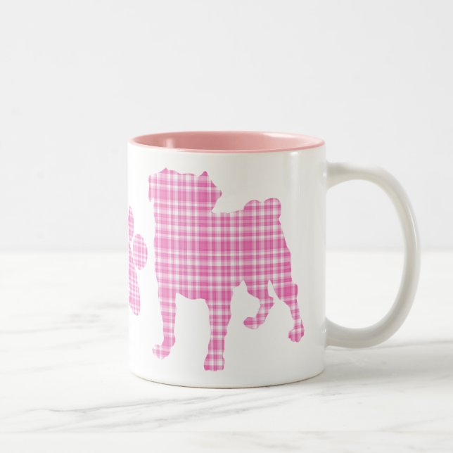 Pink Plaid Pugs and Paw Mug (Right)