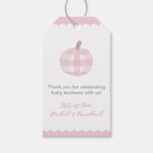 Pink Plaid Pumpkin Baby Girl Shower Favour Tags