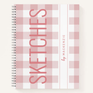 Pink Plaid Sketch Book Personalized Name