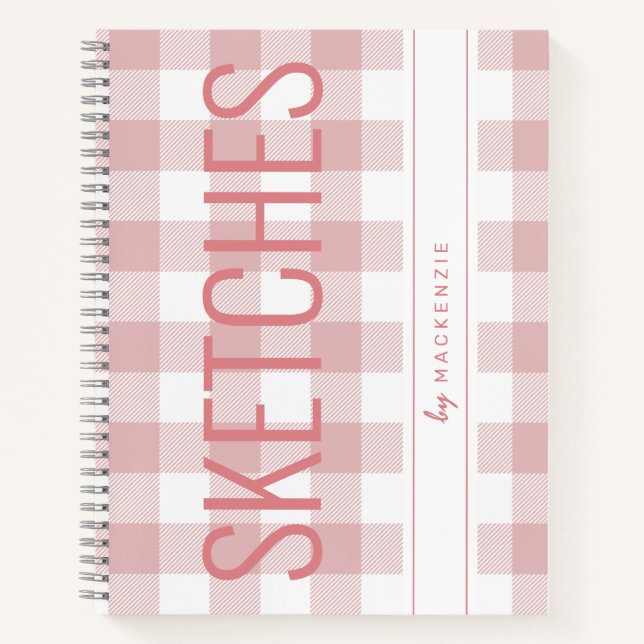 Pink Plaid Sketch Book Personalized Name (Front)
