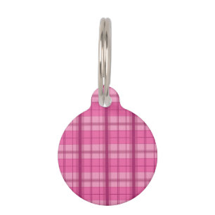 Pink Plaid Tartan Pattern With Pet's Info Pet Tag