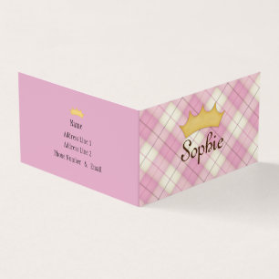 Pink Plaid Tartan Personalized Princess Play Date Business Card